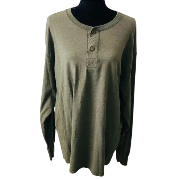 Men’s Olive green Henley Top Oversized Long Sleeve men’s XL - Picture 4 of 7